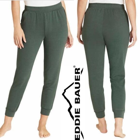 Eddie Bauer Lounge Pants Joggers Women M Olive Green Warm Pull On Stretch - Picture 2 of 11